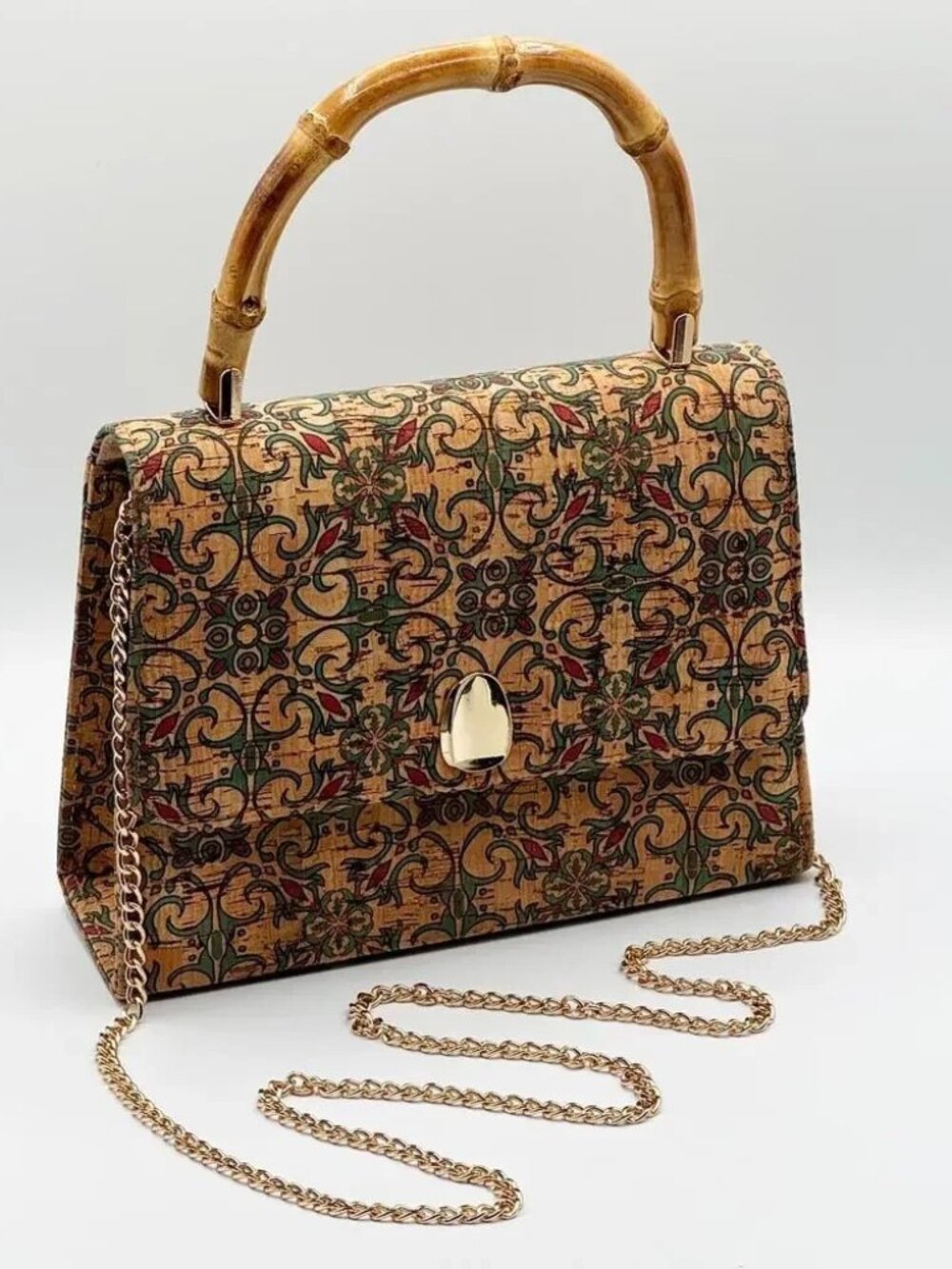 🪴 Vintage Natural Cork Bamboo Handle Crossbody Flap Bag 🎋